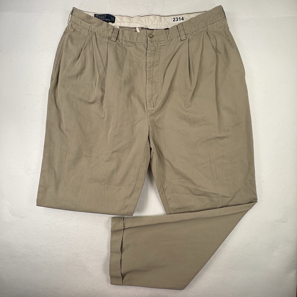 Polo Ralph Lauren Hammond Pants Mens 36x30 Khaki Pleated Cuffed Cotton Chinos